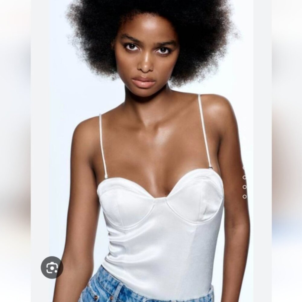 Zara Ivory / White Satin Bustier Bodysuit